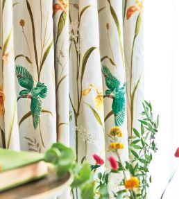 Kingfisher And Iris Fabric by Sanderson Azure/Linen