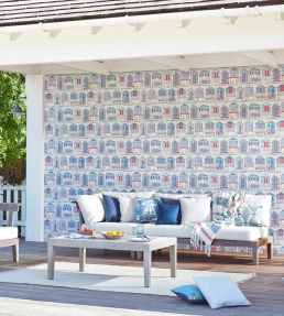 Beach Huts Wallpaper by Sanderson Nautical
