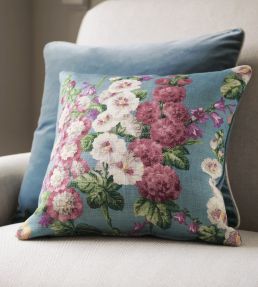 Hollyhocks Fabric by Sanderson Petrol Blue/Multi