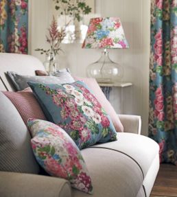 Hollyhocks Fabric by Sanderson Petrol Blue/Multi