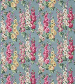 Hollyhocks Fabric by Sanderson Petrol Blue/Multi