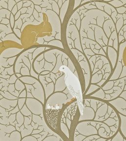 Squirrel & Dove Wallpaper by Sanderson Linen/Ivory