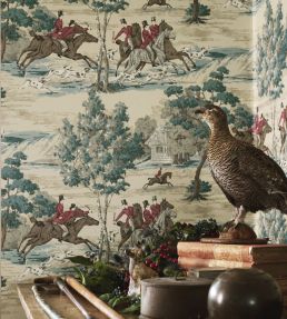 Tally Ho Wallpaper by Sanderson Teal/Ruby