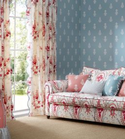 Delphiniums Fabric by Sanderson Coral