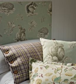 Squirrel & Hedgehog Fabric by Sanderson Seaspray/Charcoal