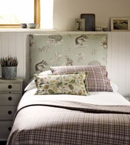 Squirrel & Hedgehog Fabric by Sanderson Seaspray/Charcoal