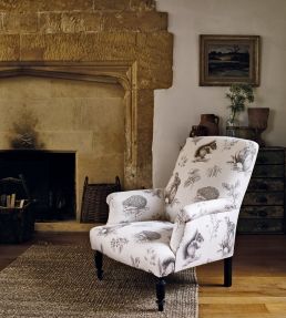 Squirrel & Hedgehog Fabric by Sanderson Walnut/Linen