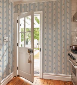 Santa Barbara Ikat Wallpaper by Schumacher China Blue