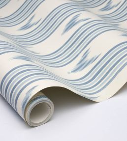 Santa Barbara Ikat Wallpaper by Schumacher China Blue