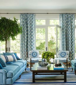 Santa Monica Ikat Fabric by Schumacher China Blue