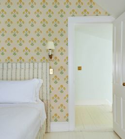 Saranda Flower Sisal Wallpaper by Schumacher Marigold