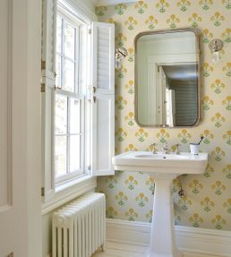 Saranda Flower Sisal Wallpaper by Schumacher Marigold