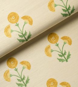 Saranda Flower Sisal Wallpaper by Schumacher Marigold