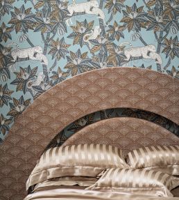 Satara Wallpaper by Cole & Son Slate & White Mica on Print Room Blue
