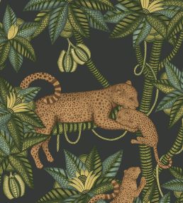 Satara Wallpaper by Cole & Son Spring Green & Metallic Bronze on Charcoal