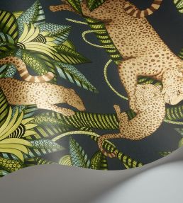 Satara Wallpaper by Cole & Son Spring Green & Metallic Bronze on Charcoal