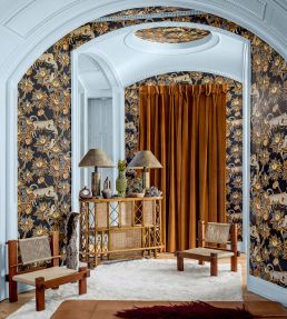 Satara Wallpaper by Cole & Son Burnt Orange & Sand on Black