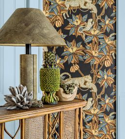 Satara Wallpaper by Cole & Son Burnt Orange & Sand on Black