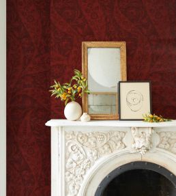 Saz Paisley Wallpaper by Schumacher Burgundy