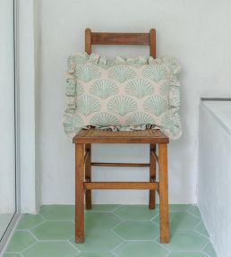 Scallop Shell Cushion 47 x 34cm by Barneby Gates Plaster/Green