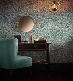 Scintilla Wallpaper by Clarke & Clarke Teal/Spice