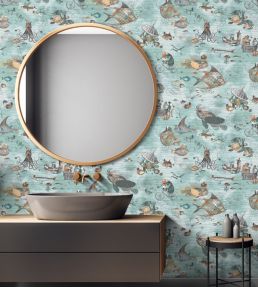 Sea Life Wallpaper by Brand McKenzie Aqua & Orange