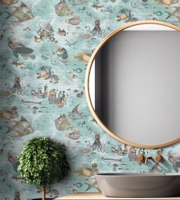 Sea Life Wallpaper by Brand McKenzie Aqua & Orange