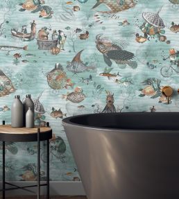 Sea Life Wallpaper by Brand McKenzie Aqua & Orange