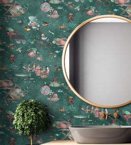 Sea Life Wallpaper by Brand McKenzie Teal & Coral