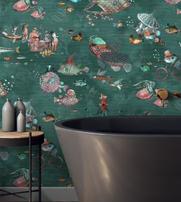 Sea Life Wallpaper by Brand McKenzie Teal & Coral