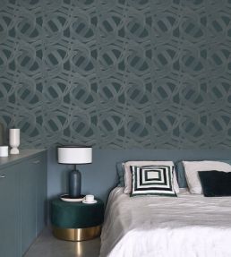 Shimmy Wallpaper by Casadeco Bleu Petrole / Gris