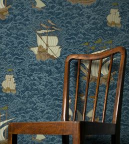 Ships Wallpaper by Josephine Munsey Dark Blue