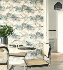 Sila Wallpaper by Casadeco Beige Mastic / Bleu Paon