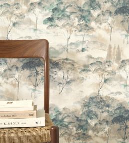 Sila Wallpaper by Casadeco Beige Mastic / Bleu Paon