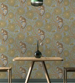 Simia Wallpaper by Josephine Munsey Blue and Olive