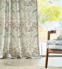 Simply Severn Wide Width Fabric by Morris & Co Sage Leaf/Tan