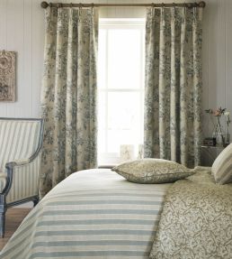 Sorilla Damask Fabric by Sanderson Indigo/Linen