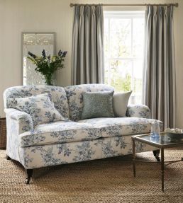 Sorilla Damask Fabric by Sanderson Indigo/Linen