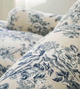 Sorilla Damask Fabric by Sanderson Indigo/Linen