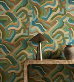 Spiralis Wallpaper by Harlequin Ochre/Turquoise/Forest