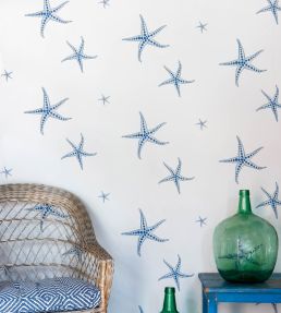 Starfish Wallpaper by Barneby Gates Blue on Parchment