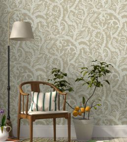 Stitched Birds Wallpaper by Josephine Munsey Greige