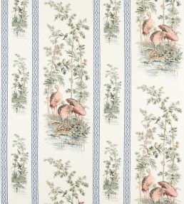 Storks & Thrushes Fabric by Zoffany Tuscan Pink / Cobalt
