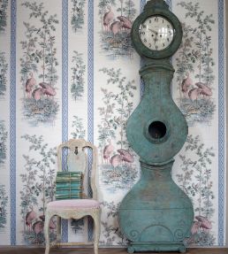 Storks & Thrushes Wallpaper by Zoffany Tuscan Pink / Cobalt