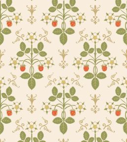 Strawberry Wallpaper by Cole & Son Poppy, Spring Green & Metallic Gold on Stone