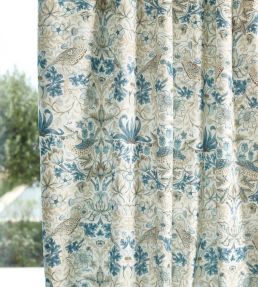 Strawberry Thief Wide Width Fabric by Morris & Co Mineral Blue/Linen