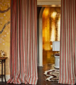 Bold Stripe Linen Fabric by Volga Linen Terracotta / Natural