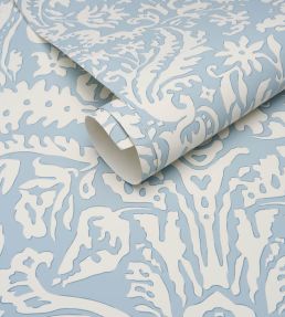 Suffolk Damask Wallpaper by Schumacher Blue
