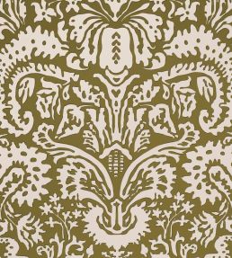Suffolk Damask Wallpaper by Schumacher Olive