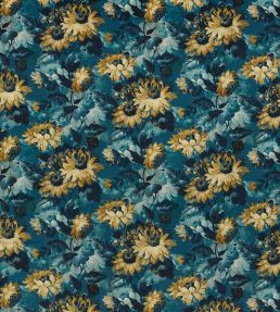 Sunforest Velvet Fabric by Clarke & Clarke Denim/Ochre